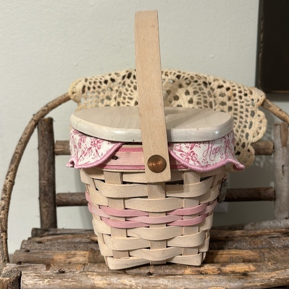 LONGABERGER 2001 BREAST CANCER HORIZON OF HOPE BASKET W/Hexagon Wood Top & Liner - Picture 5 of 17